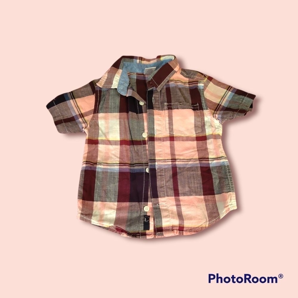 Gymboree - Toddler Size 2T - Grey Plaid Button Down - Short Sleeve